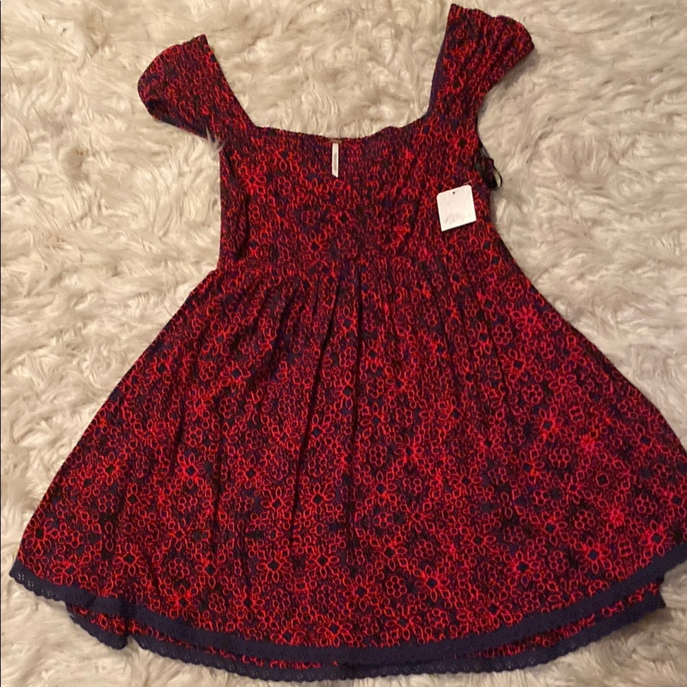 Red Mini Sundress with Ruched Puff Sleeves and Off the Shoulder Neckline